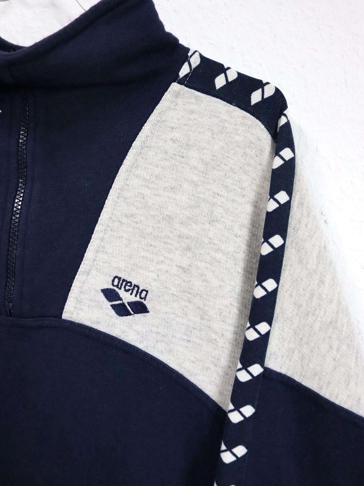 Vintage 80er 90er ARENA Sweatshirt Pullover Stehkragen dunkelblau grau XL
