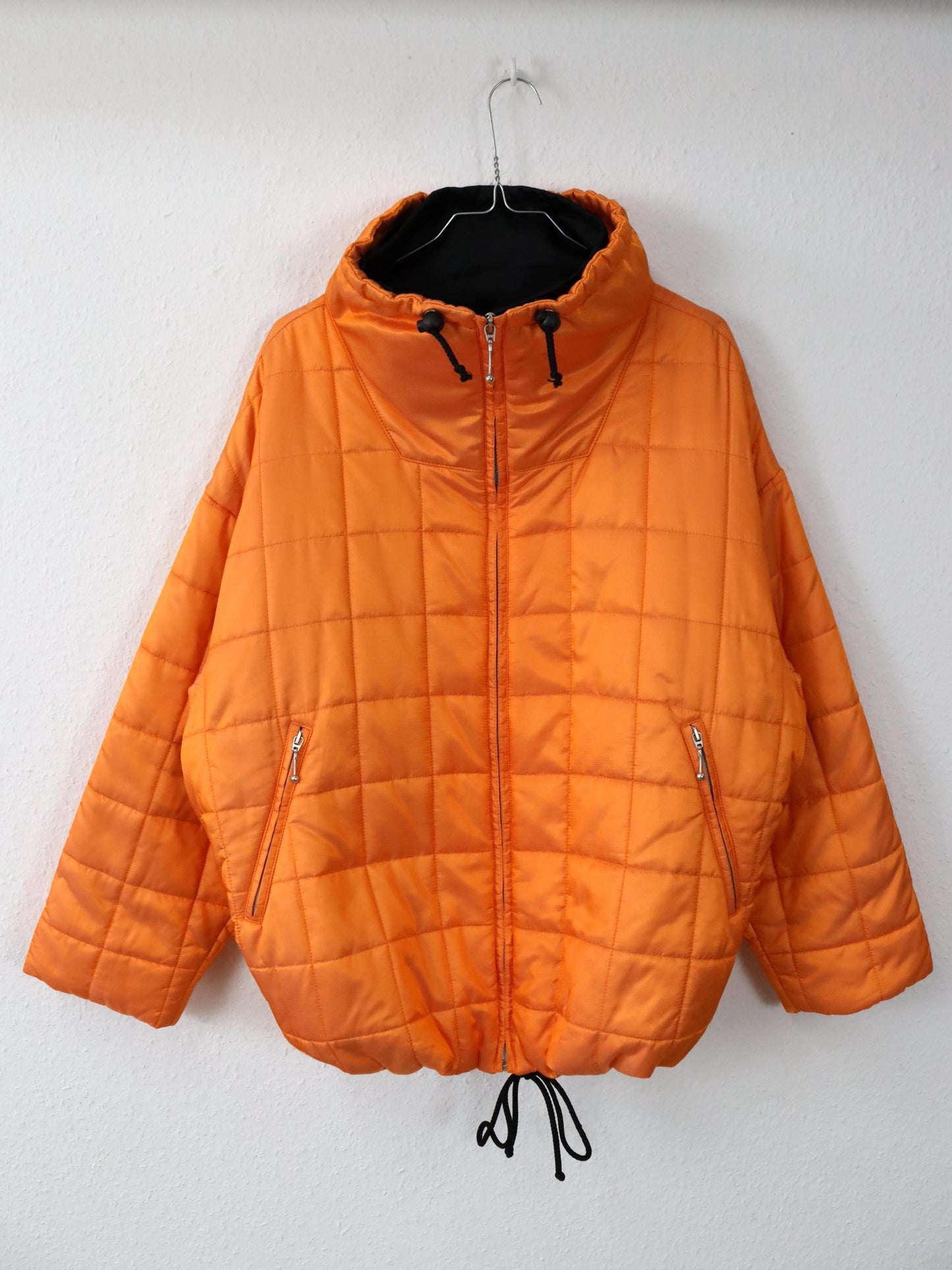 Vintage 80er 90er ONLINE Winterjacke Mantel gefüttert schwarz orange metallic Stehkragen 40 M
