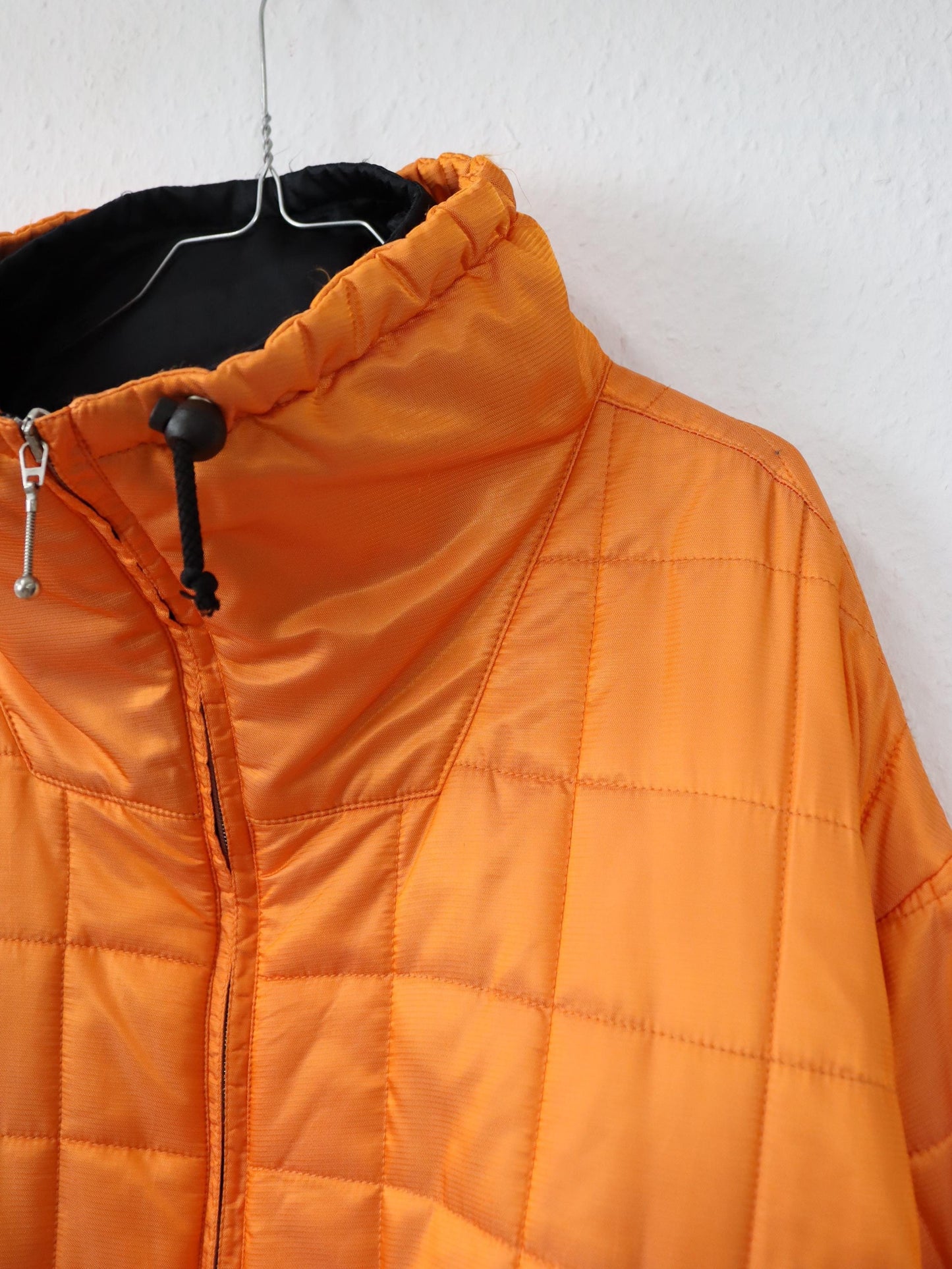Vintage 80er 90er ONLINE Winterjacke Mantel gefüttert schwarz orange metallic Stehkragen 40 M