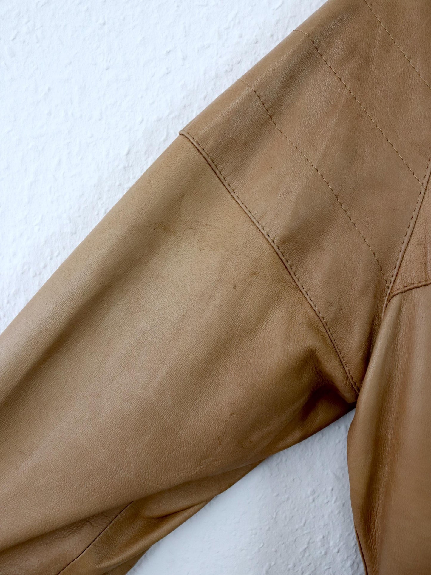 Vintage 80er 90er Lederjacke leicht gefüttert Blouson Stehkragen Strick braun 48 M