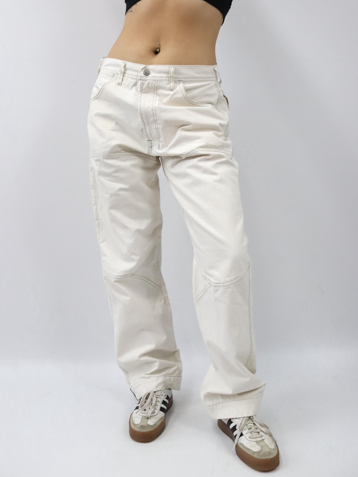 Vintage 80er 90er DIESEL Baggy Parts Jeans Hose weites Bein creme weiß W33