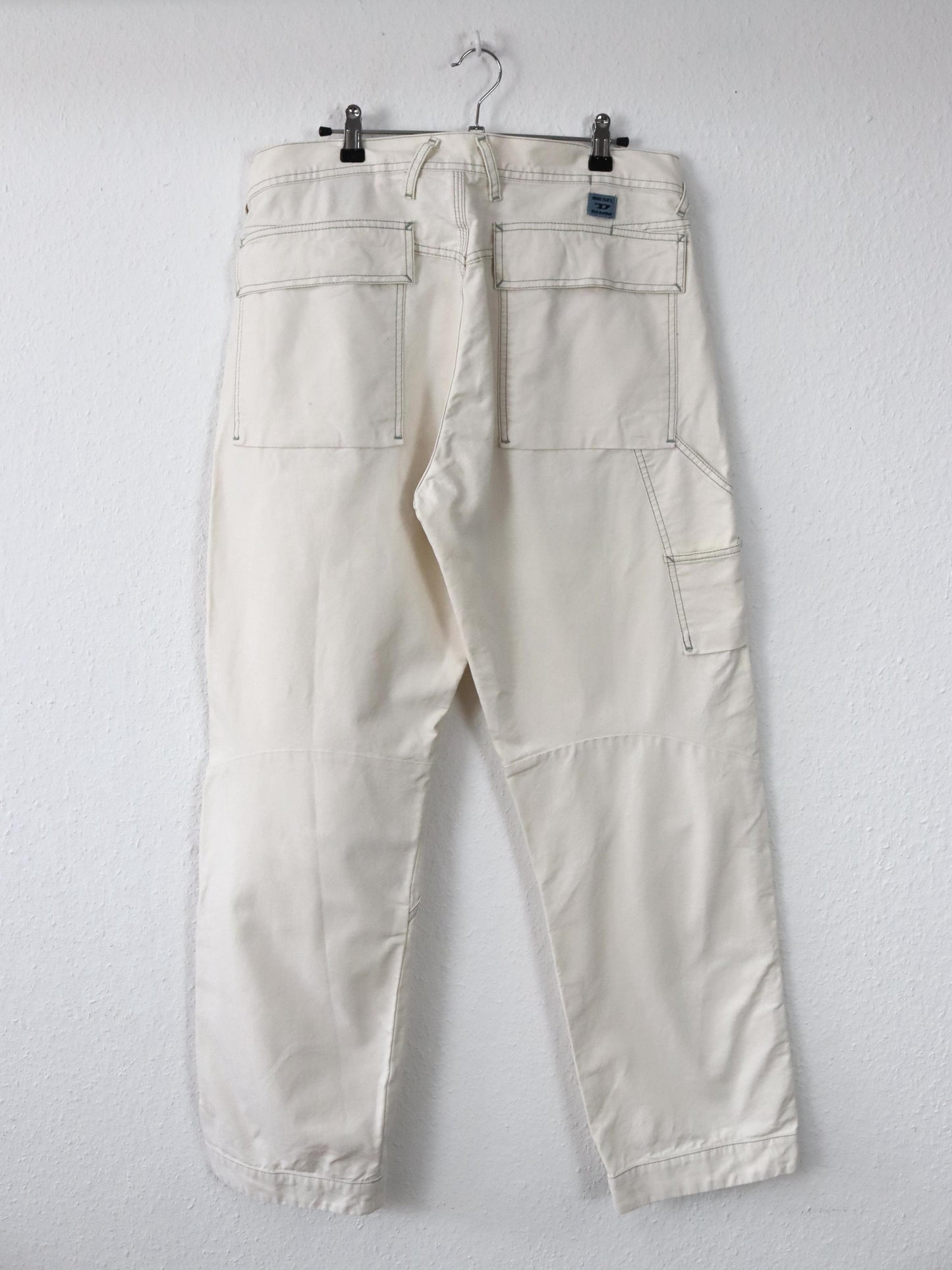 Vintage 80er 90er DIESEL Baggy Parts Jeans Hose weites Bein creme weiß W33