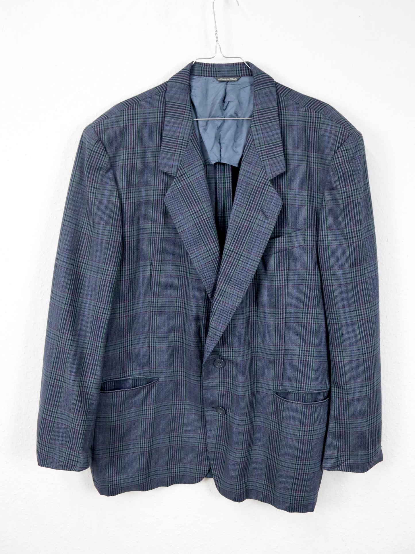 Vintage 80er 90er TOMARY Blazer Schurwolle kariert Schulterpolster 54 XL
