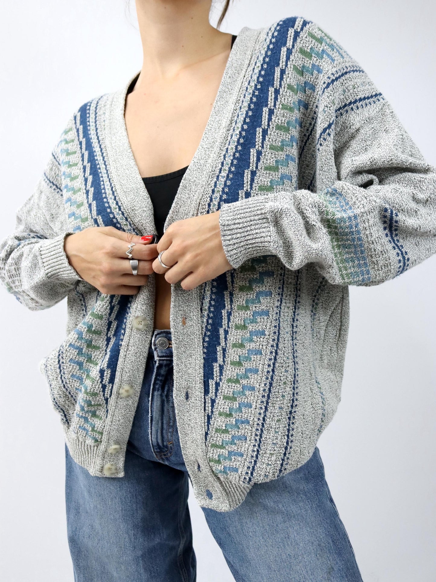 Vintage 80er 90er GIOS Cardigan Strickjacke gemustert 52 L