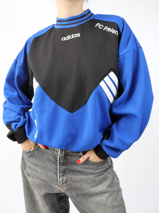 Vintage 80er 90er ADIDAS Sweatshirt Pullover schwarz blau D6 M