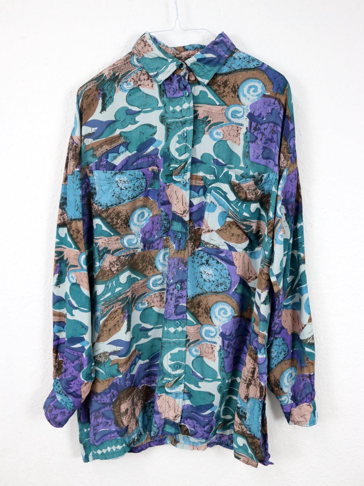 Vintage 80er 90er SPIDER Bluse langarm crazy pattern bunt L