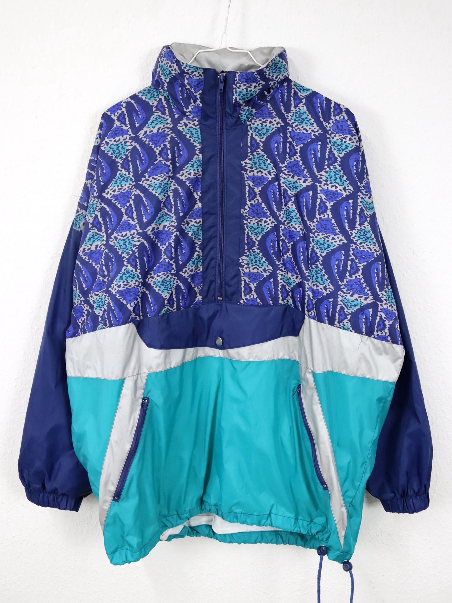 Vintage 80er 90er SAN MARCO Regenjacke Windbreaker blau crazy pattern L