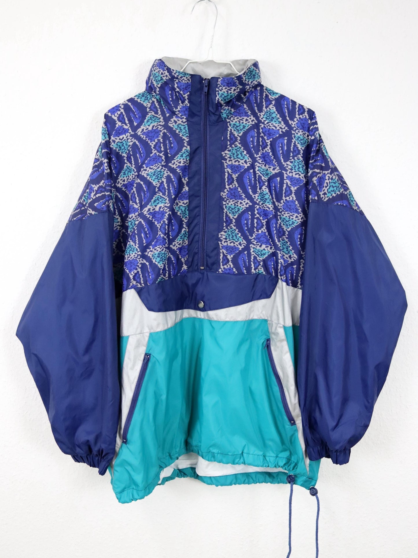 Vintage 80er 90er SAN MARCO Regenjacke Windbreaker blau crazy pattern L
