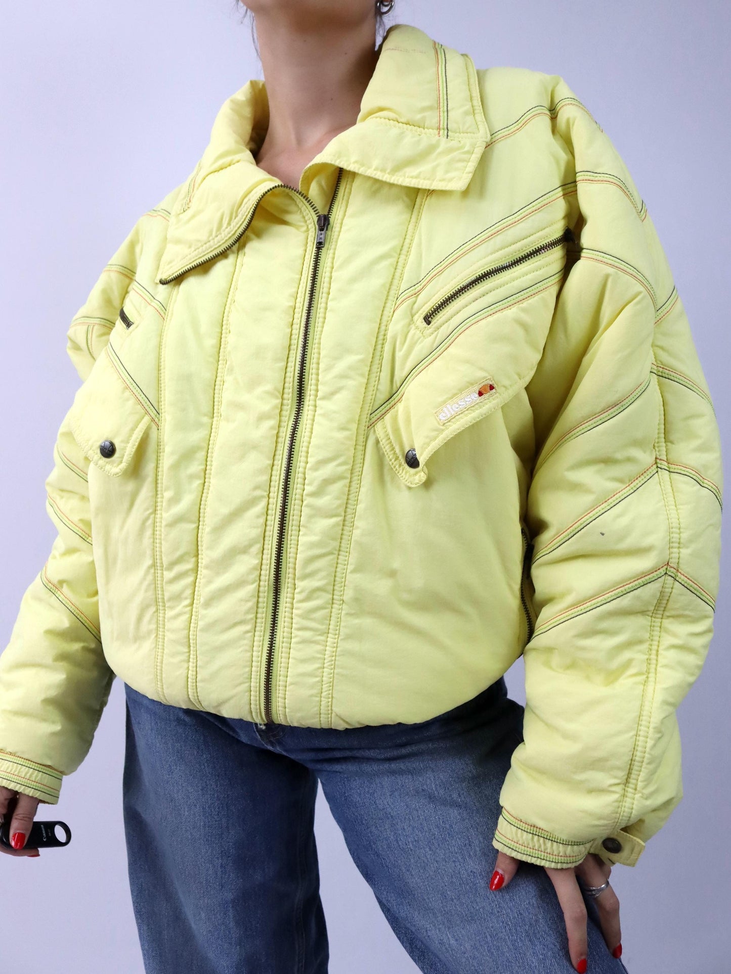 Vintage 80er 90er ELLESSE Skijacke Winterjacke gefüttert gelb XL