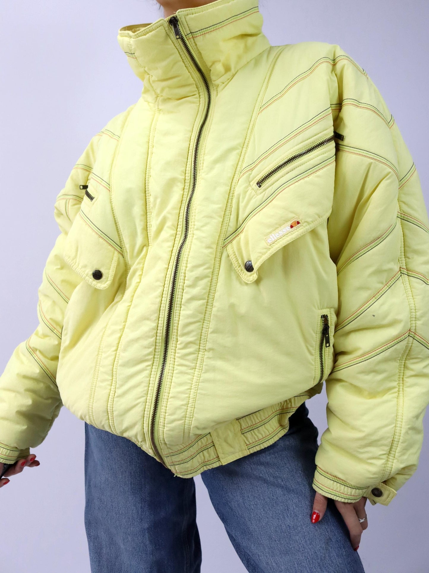 Vintage 80er 90er ELLESSE Skijacke Winterjacke gefüttert gelb XL
