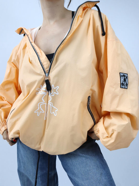 Vintage 80er 90er EXCESS Windbreaker Jacke Apriko Print Stehkragen XL