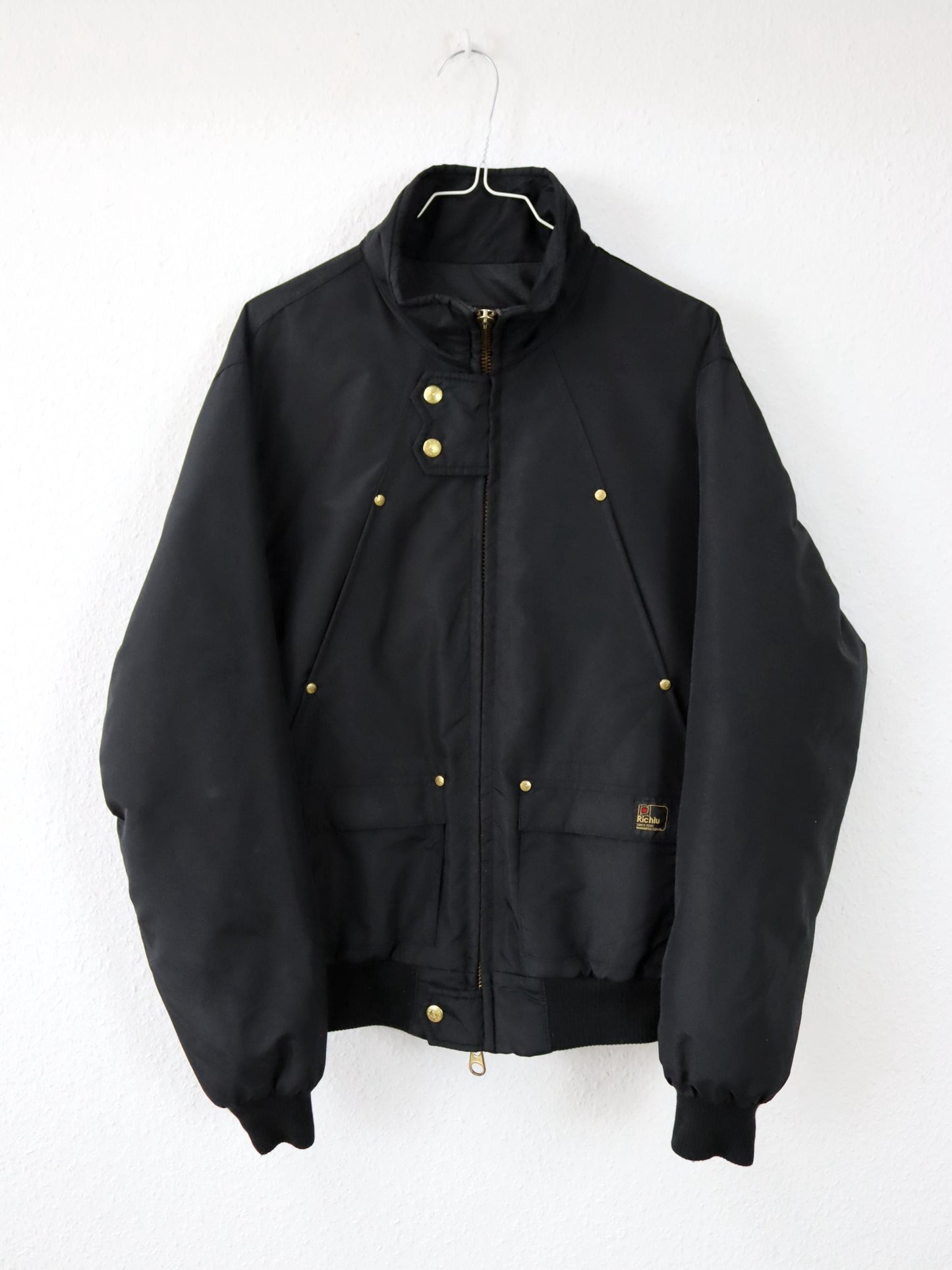 Vintage 80er 90er RICHLU by Miss Sixty Daunenjacke Jacke gefüttert Stehkragen schwarz gold M/L