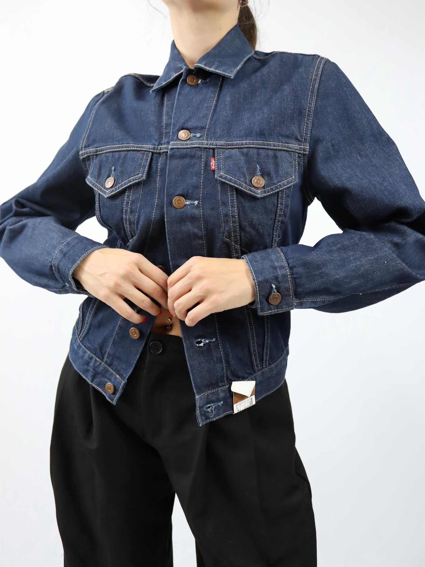 Vintage 80er 90er LEVIS Jeansjacke Denim dunkelblau Deadstock M