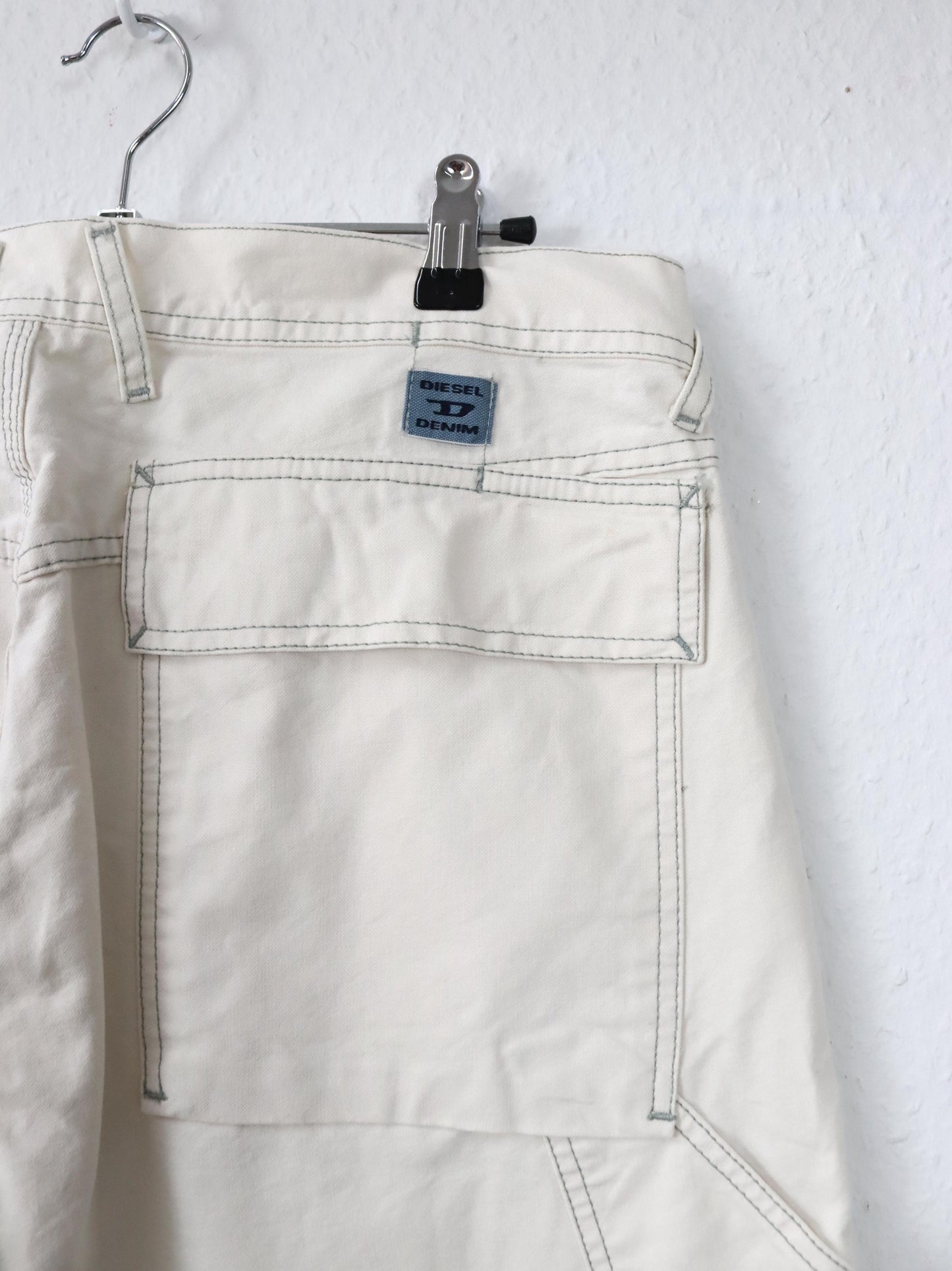 Vintage 80er 90er DIESEL Baggy Parts Jeans Hose weites Bein creme weiß W33