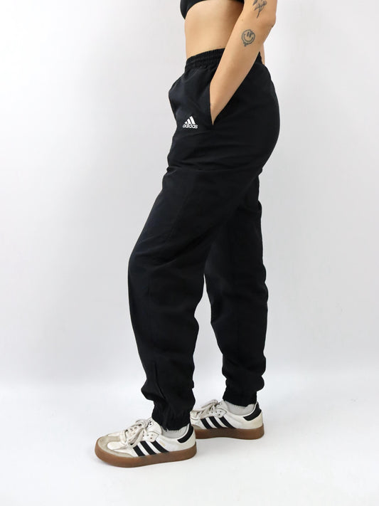 Vintage 80er 90er ADIDAS Jogginghose Trainingshose schwarz glänzend doppellagig M