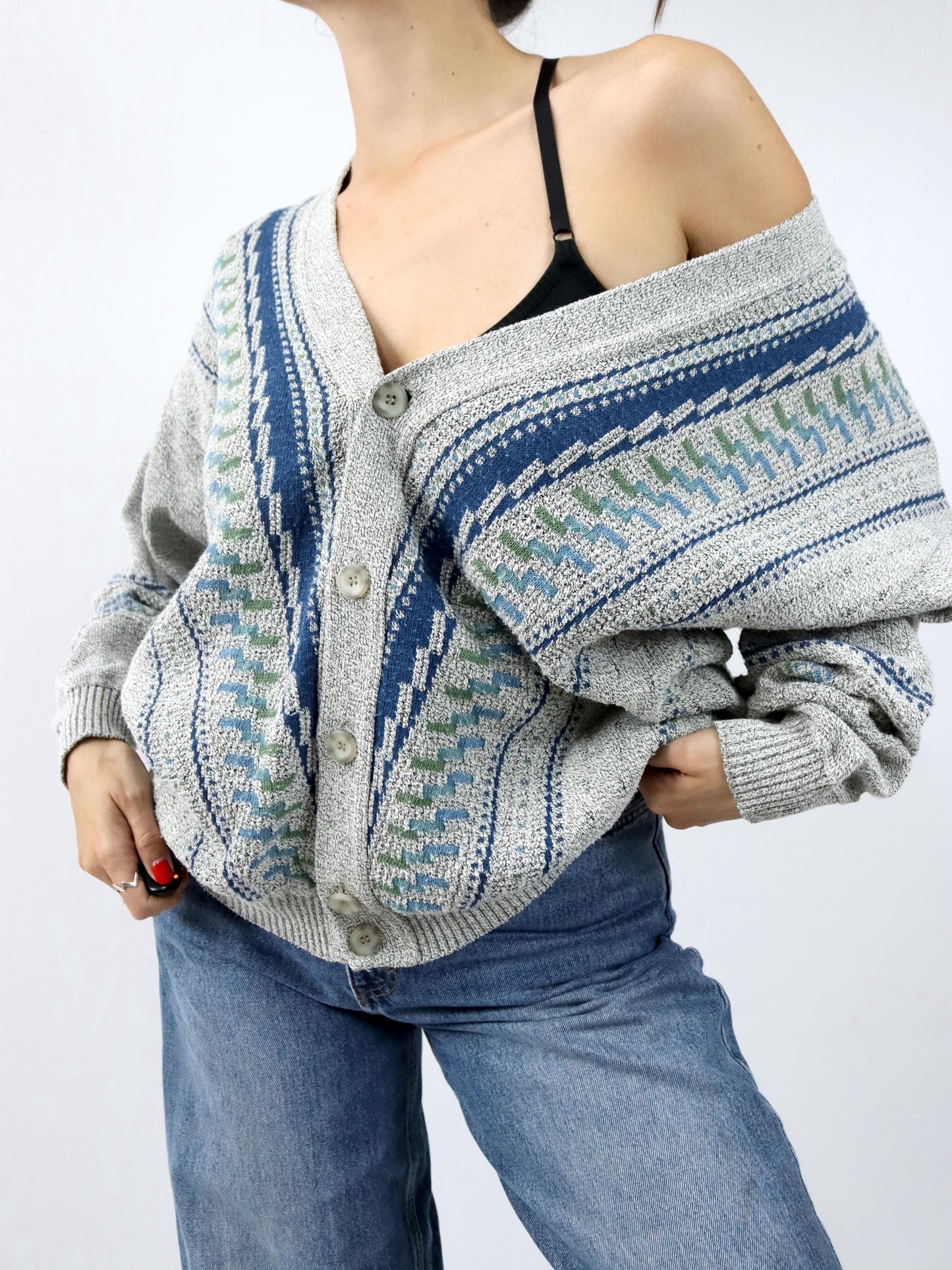 Vintage 80er 90er GIOS Cardigan Strickjacke gemustert 52 L