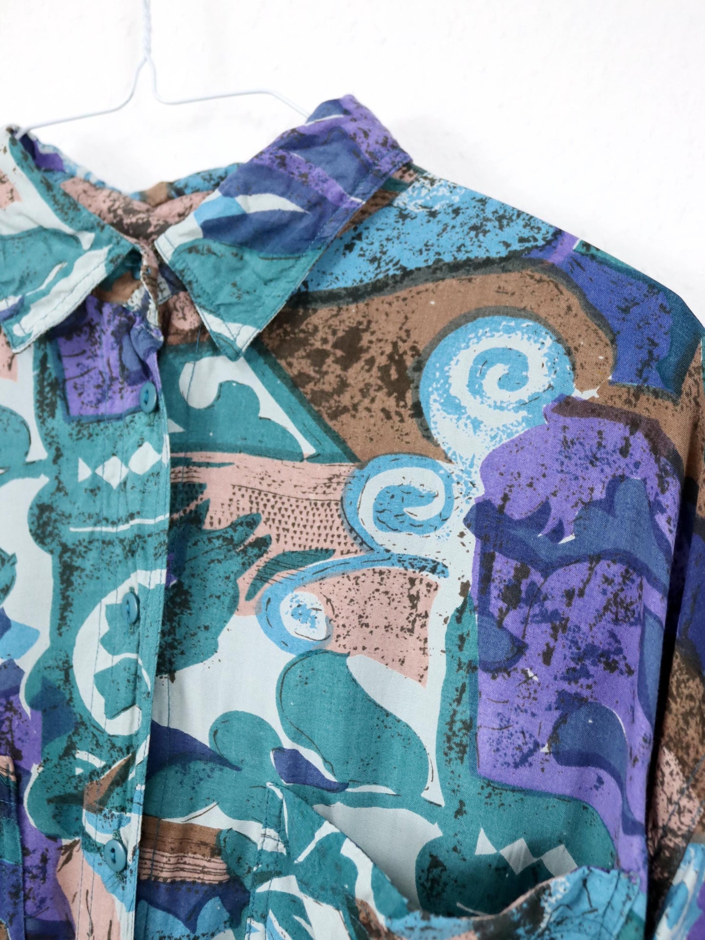 Vintage 80er 90er SPIDER Bluse langarm crazy pattern bunt L