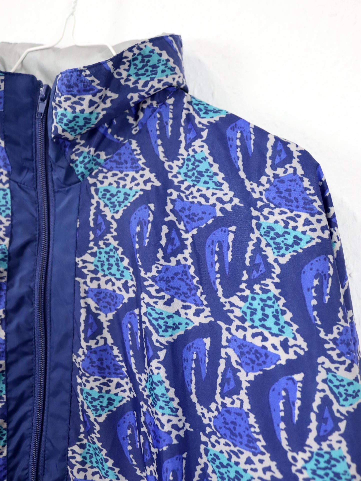 Vintage 80er 90er SAN MARCO Regenjacke Windbreaker blau crazy pattern L