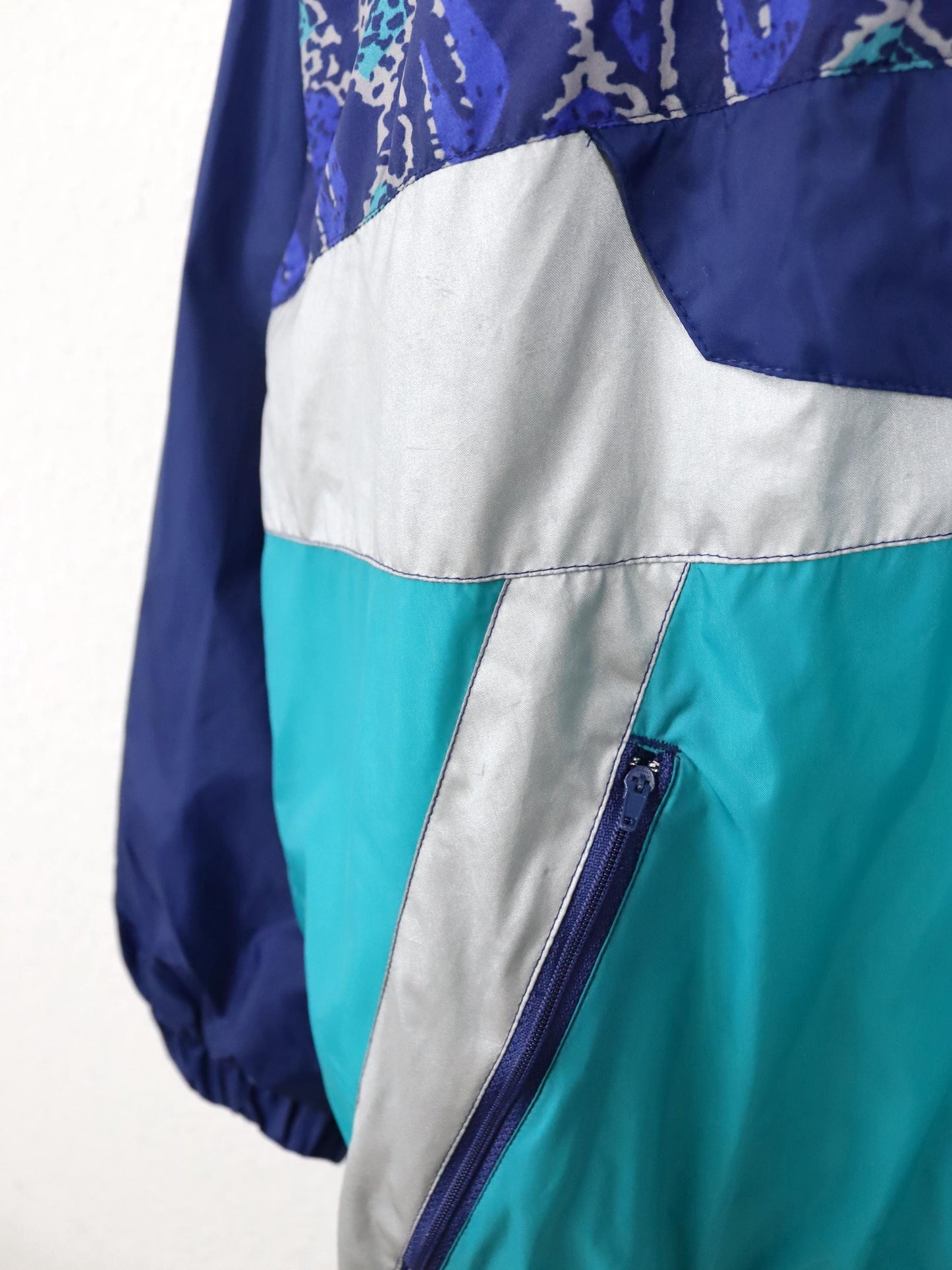 Vintage 80er 90er SAN MARCO Regenjacke Windbreaker blau crazy pattern L