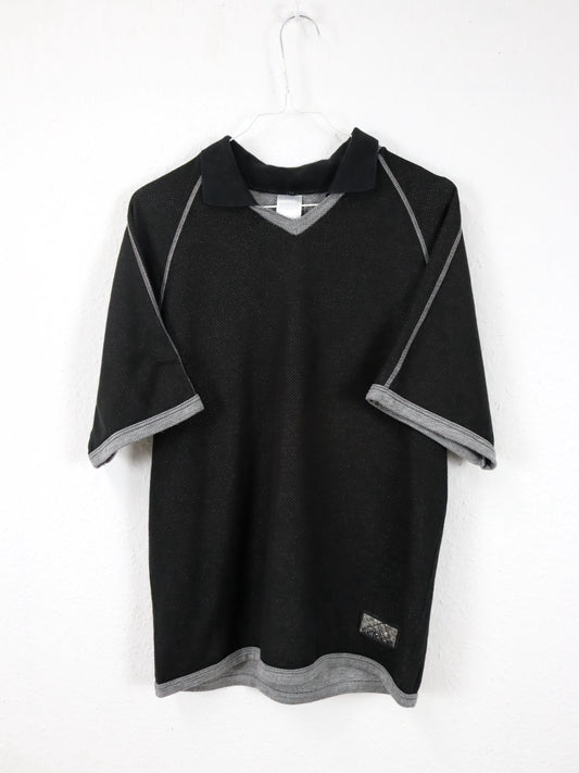 Vintage 80er 90er ADIDAS Poloshirt kurzarm schwarz grau D5 S/M