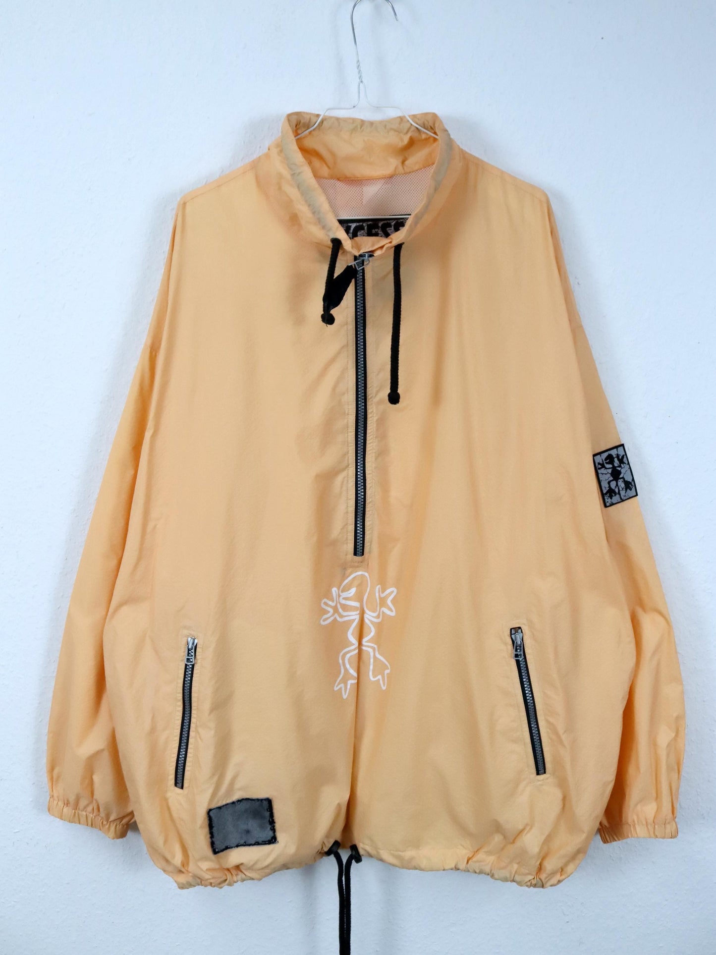 Vintage 80er 90er EXCESS Windbreaker Jacke Apriko Print Stehkragen XL