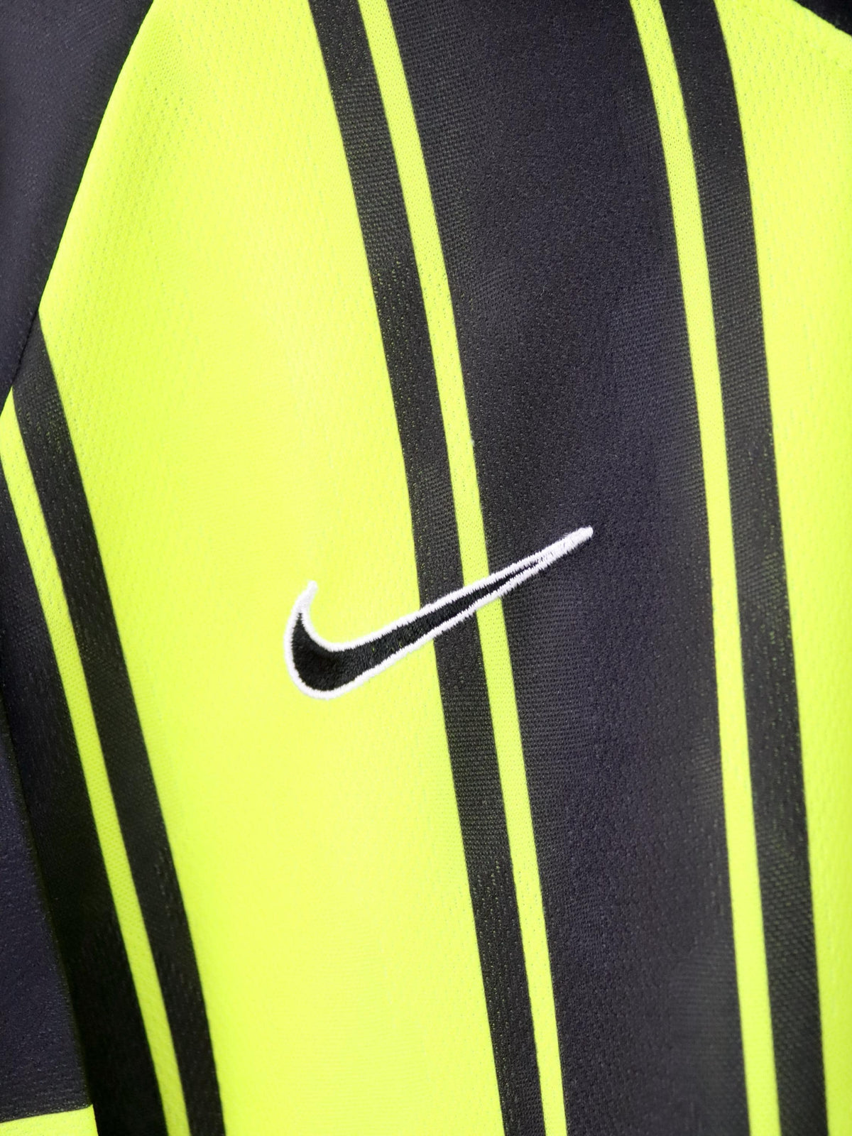 Vintage 80s 90s NIKE Team Sports jersey long sleeve polo collar striped neon yellow black XL