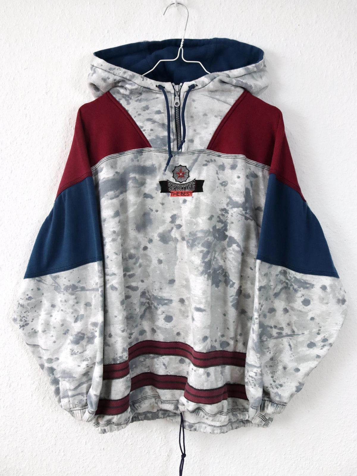 Vintage 80er 90er KILLTEC Hoodie Pullover Kapuze Batik Sticker grau blau rot M