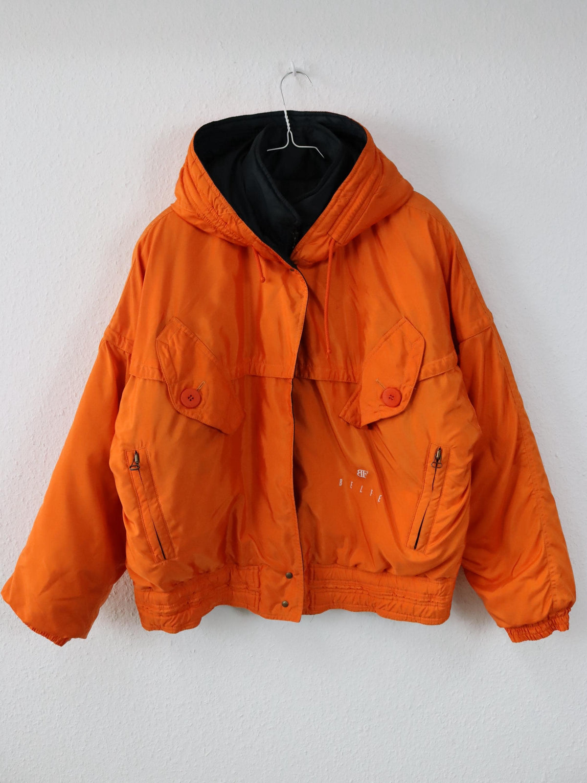 Vintage 80er 90er BELFE Winterjacke gefüttert orange schwarz Kapuze 42 L