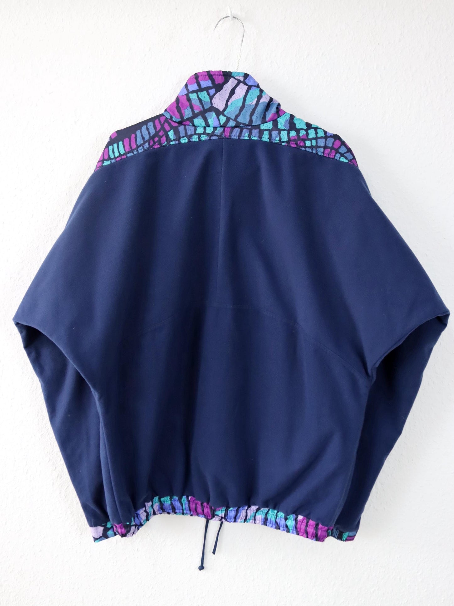 Vintage 80s 90s SALEWA sweater thin velvet fleece dark blue colorful crazy pattern L