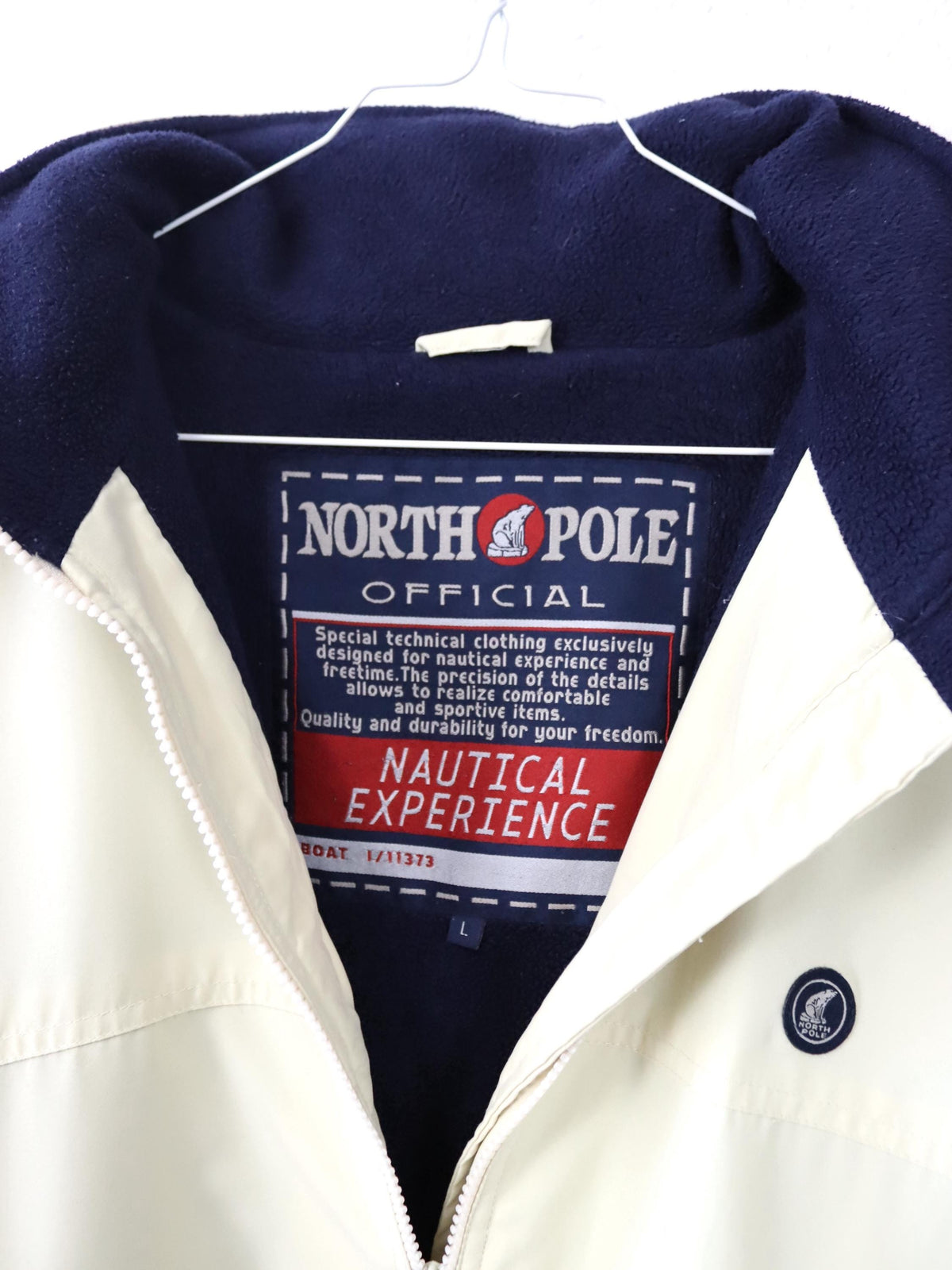 Vintage 80s/90s NORTHPOLE jacket, stand-up collar, fleece lining, yellow/blue, size L