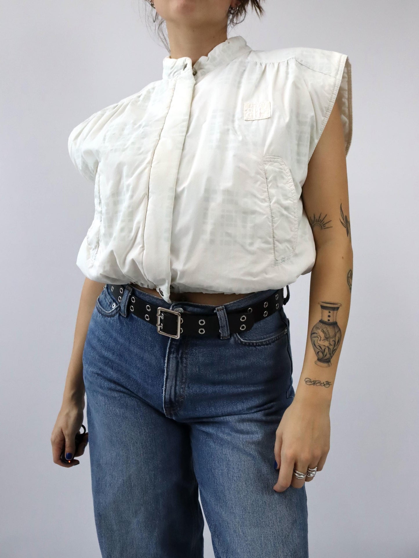 Vintage 80er 90er BELFE Weste leicht gefüttert weiß gemustert 38