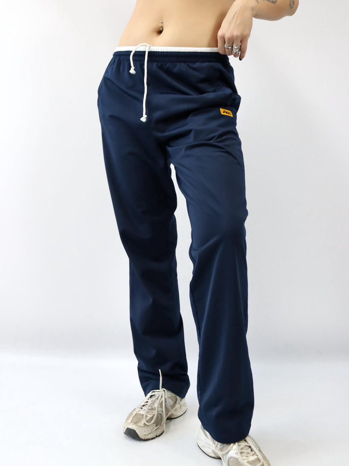 Vintage 80er 90er ASICS Trainingshose Jogginghose gelb dunkelblau L