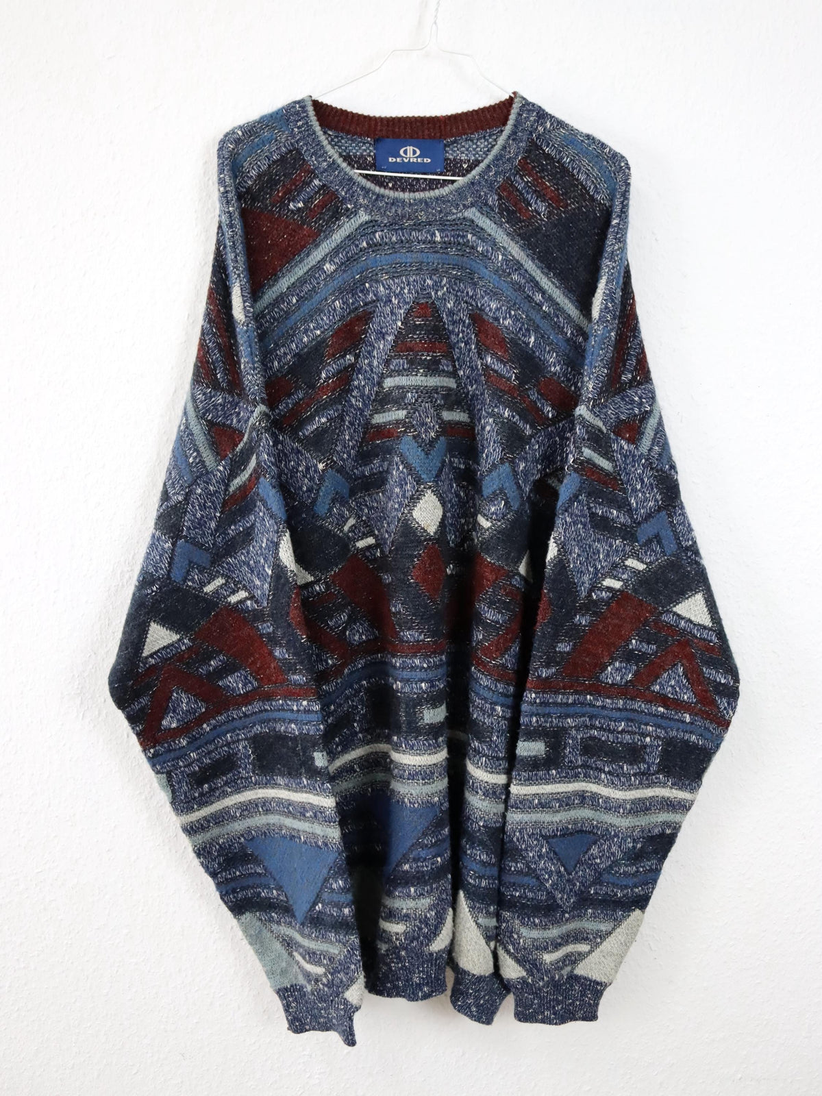 Vintage 80s 90s DEVRED wool sweater dress, patterned wool knit, 3XL