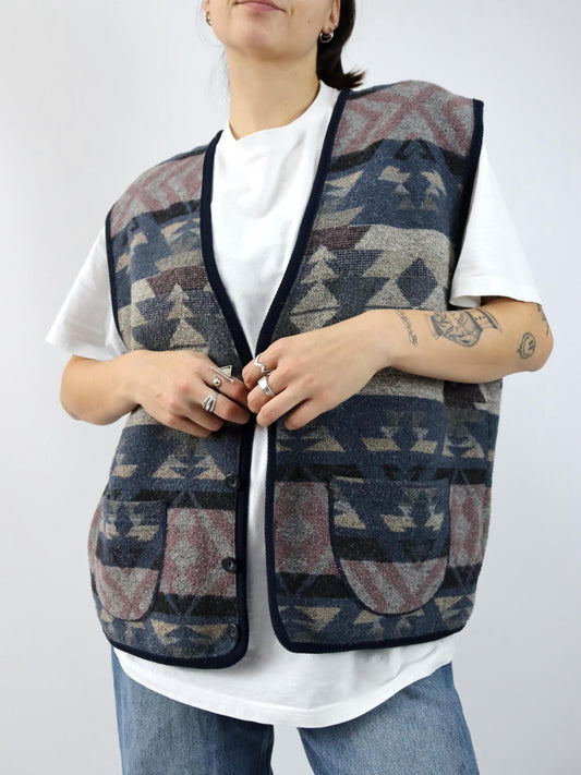 Vintage 80er 90er Wollweste Weste Navajo gemustert L