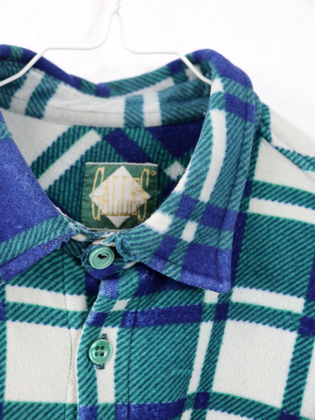 Vintage 80er 90er CALLES Flanellhemd Fleece kariert grün blau M