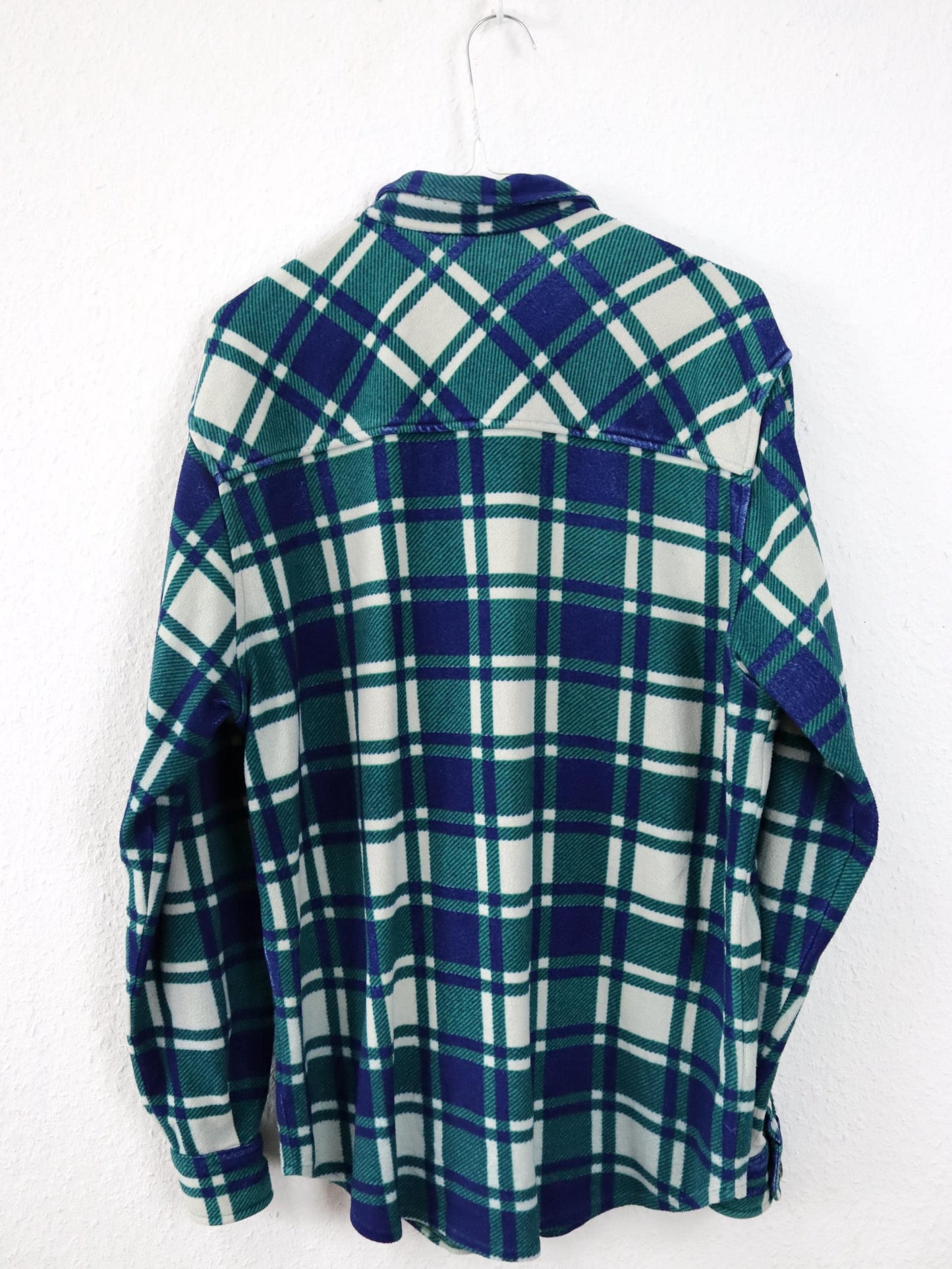 Vintage 80er 90er CALLES Flanellhemd Fleece kariert grün blau M