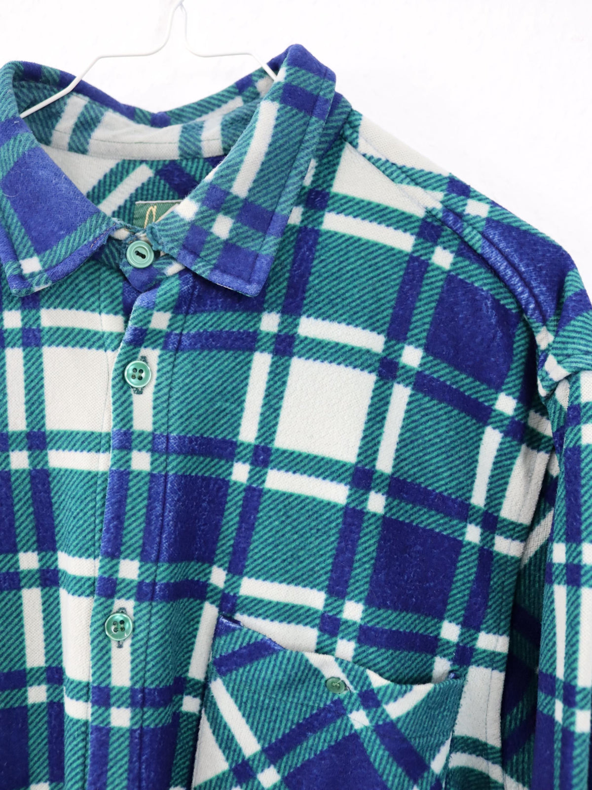 Vintage 80er 90er CALLES Flanellhemd Fleece kariert grün blau M