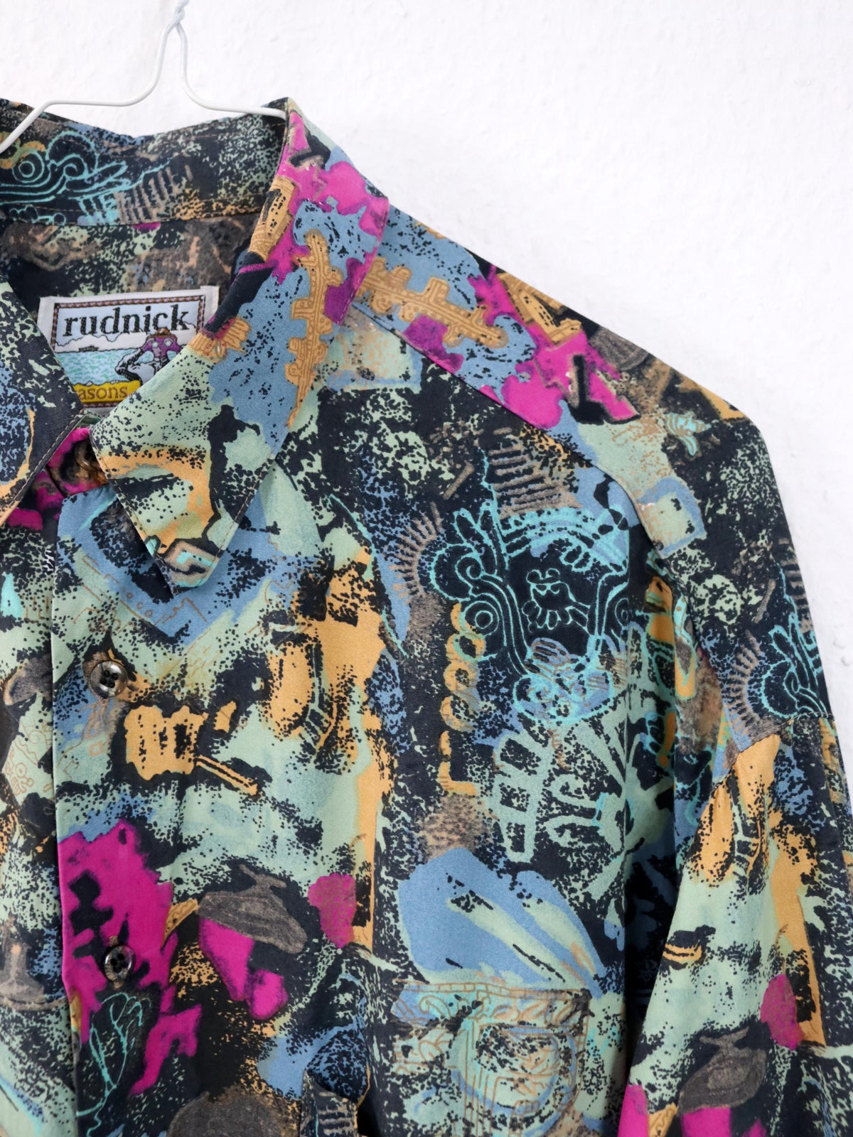 Vintage 80er 90er RUDNICK Bluse crazy pattern bunt Viskose M