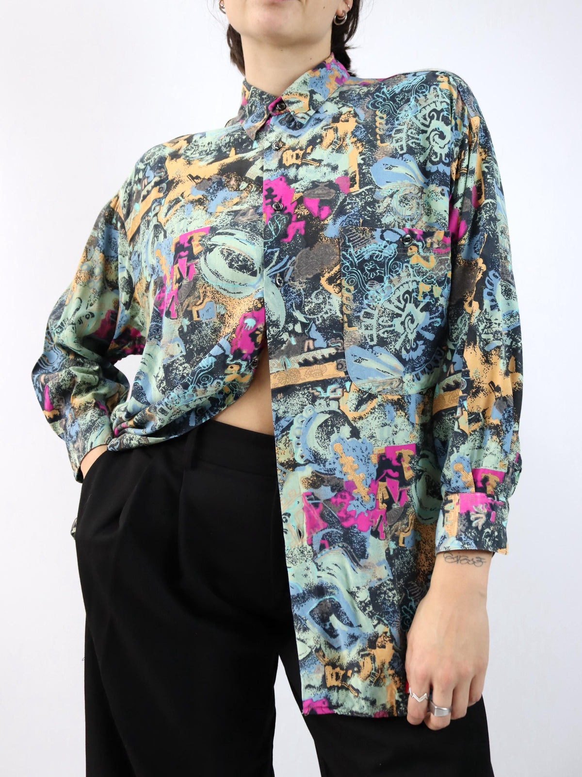 Vintage 80er 90er RUDNICK Bluse crazy pattern bunt Viskose M