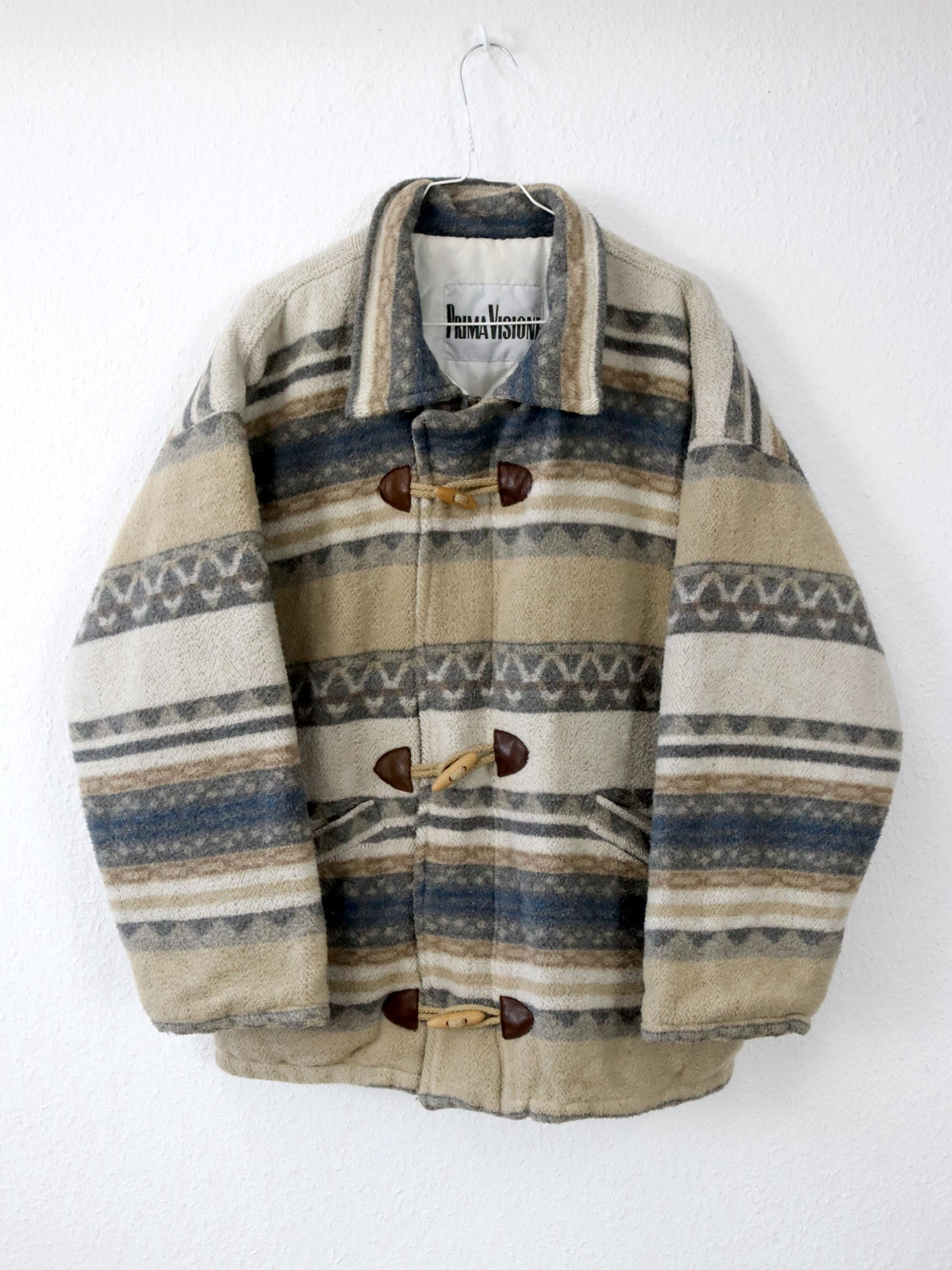 Vintage 80s 90s PRIMA VISIONA wool coat Navajo beige grey brown lightly lined M