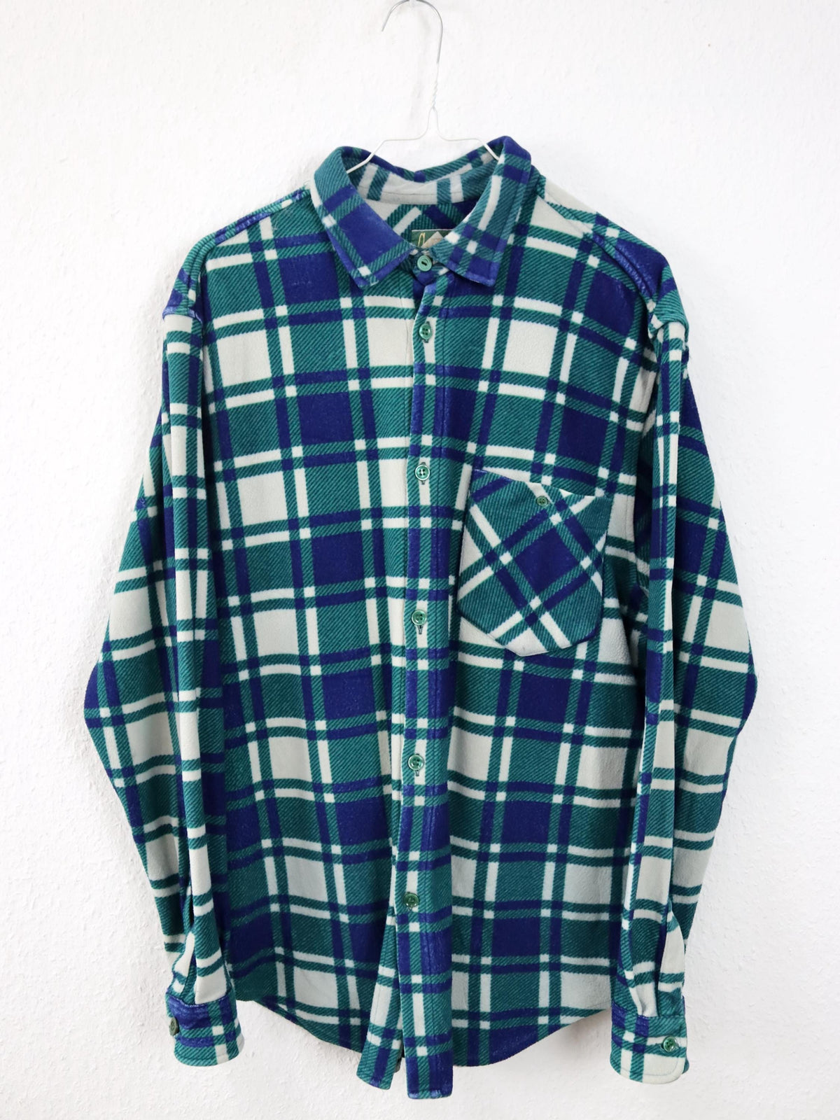 Vintage 80er 90er CALLES Flanellhemd Fleece kariert grün blau M