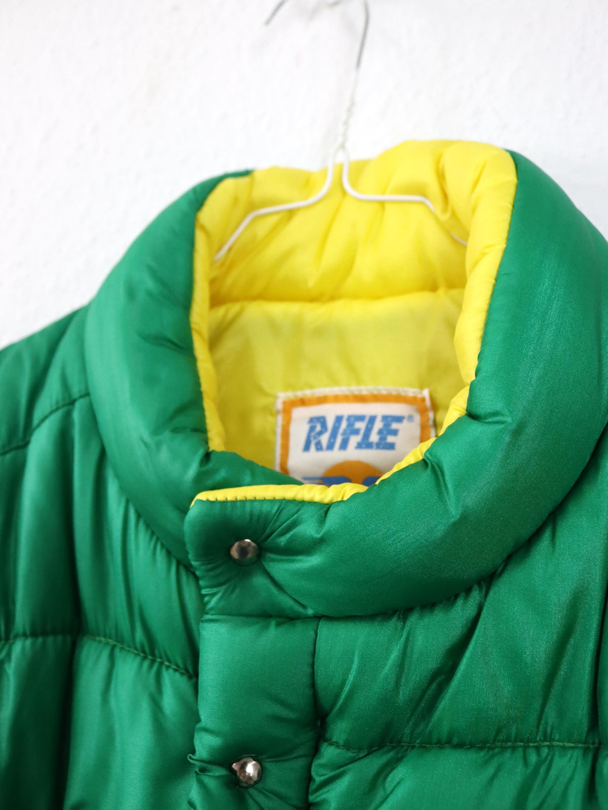 Vintage 80s 90s Rifle Puffer Jacket Winter Jacket Vest Green Yellow Lined XXL