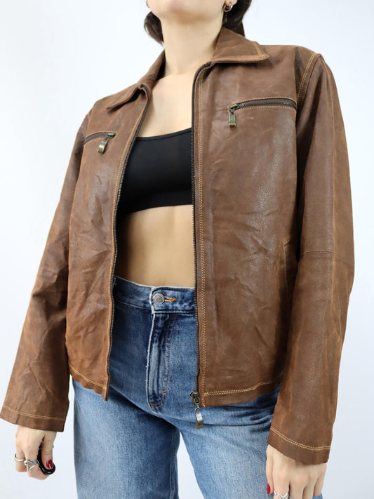 Vintage 80s 90s SMOOTH leather jacket, brown, leather, size L
