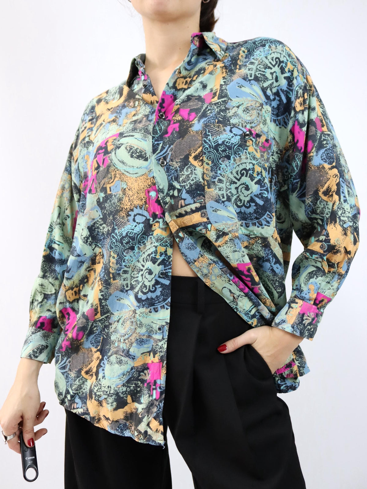 Vintage 80er 90er RUDNICK Bluse crazy pattern bunt Viskose M