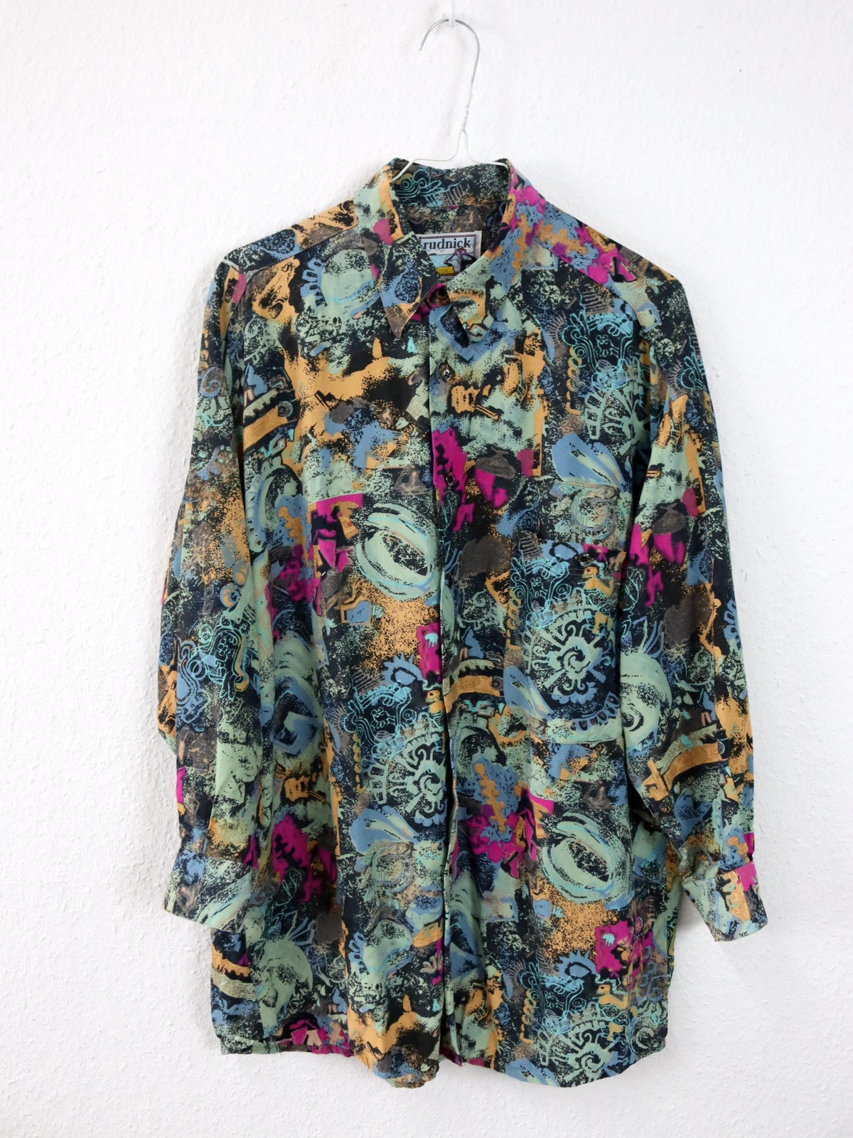 Vintage 80er 90er RUDNICK Bluse crazy pattern bunt Viskose M