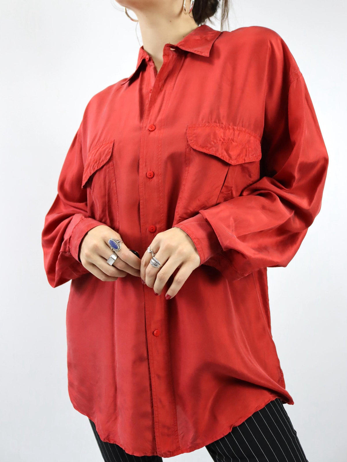 Vintage 80er 90er BRUGI Seidenhemd Hemd langarm Seide rot L