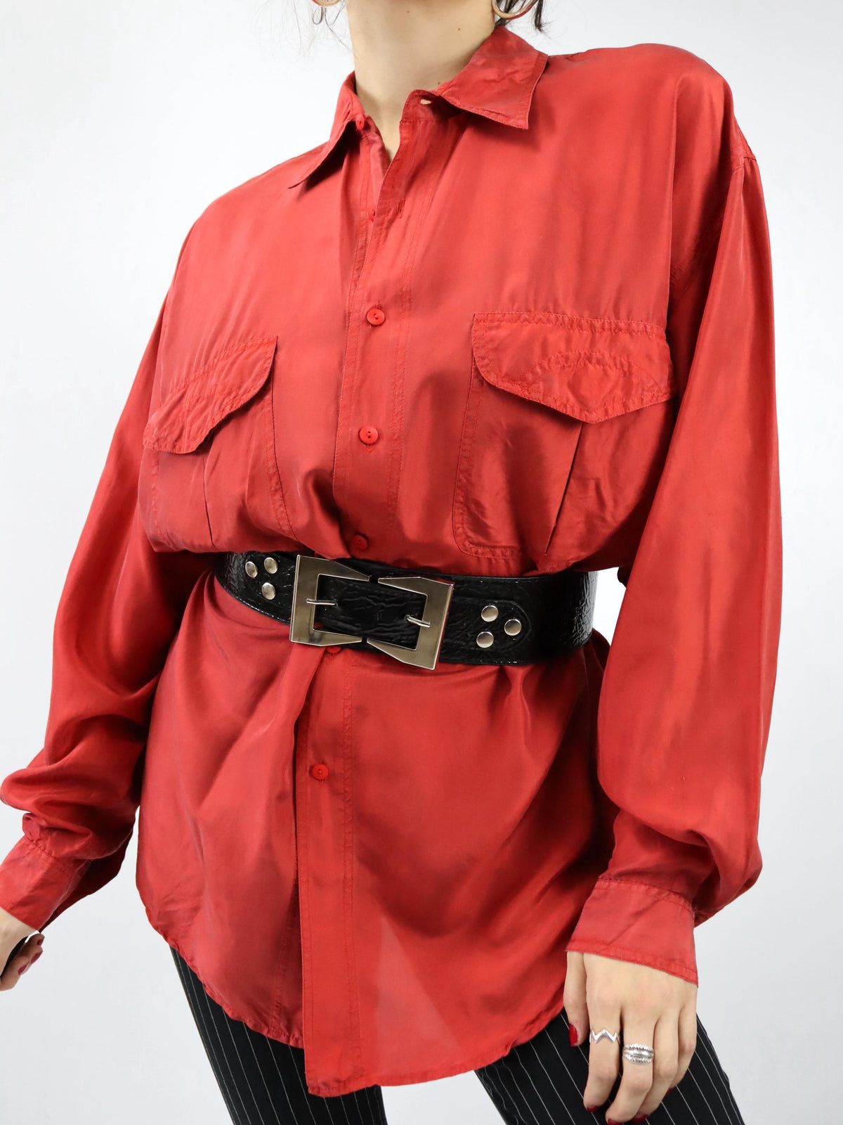 Vintage 80er 90er BRUGI Seidenhemd Hemd langarm Seide rot L
