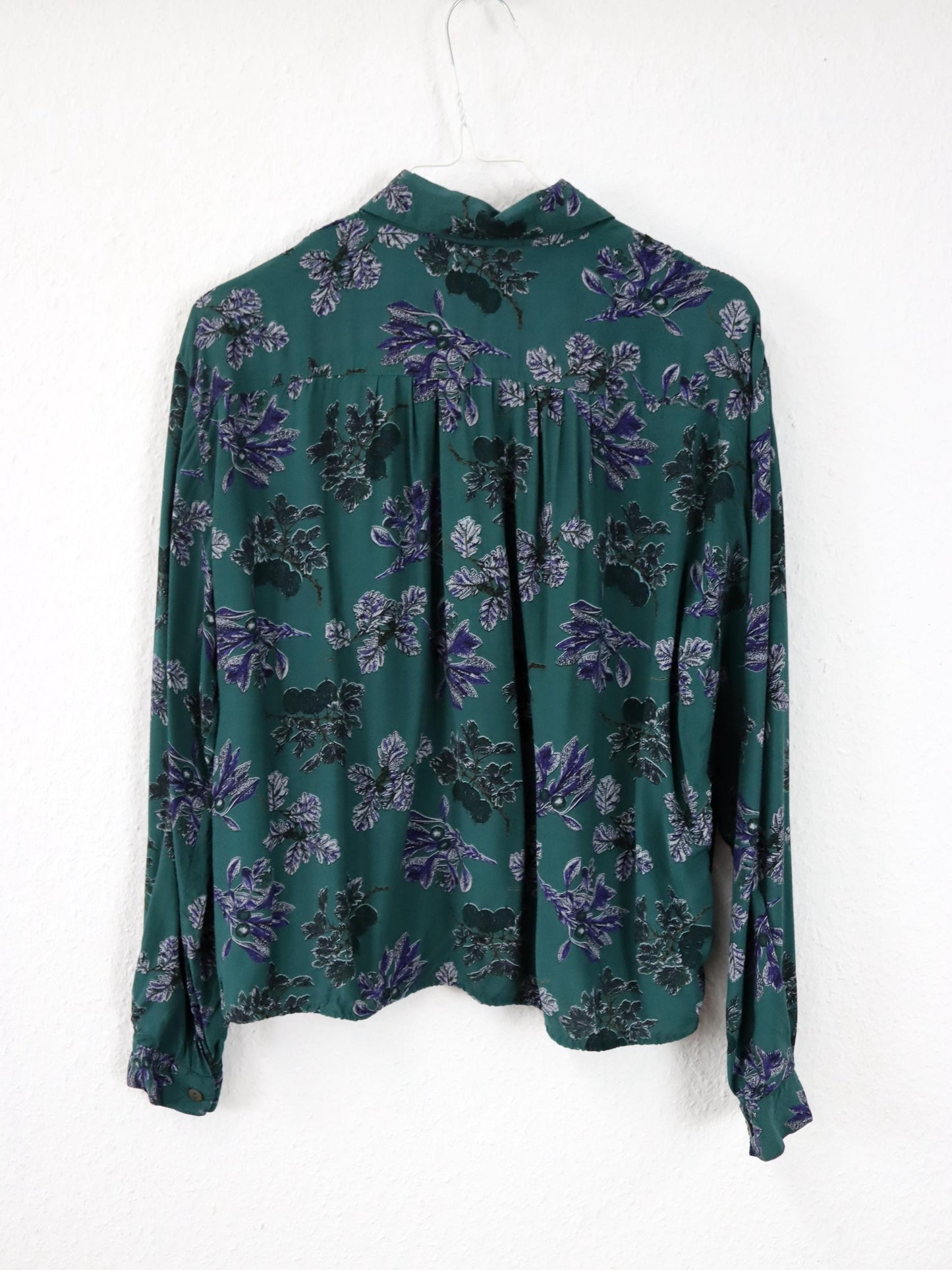 Vintage 80er 90er Bluse langarm gemustert lila grün S