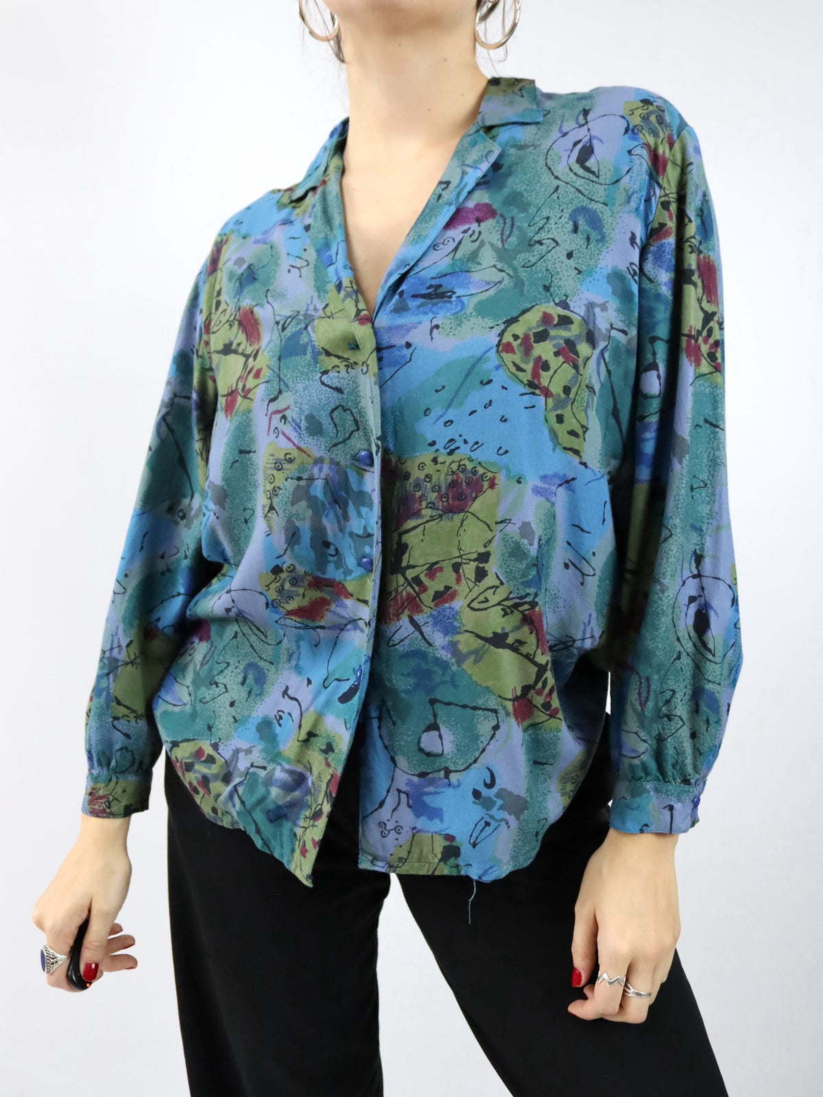 Vintage 80er 90er Bluse langarm crazy pattern M