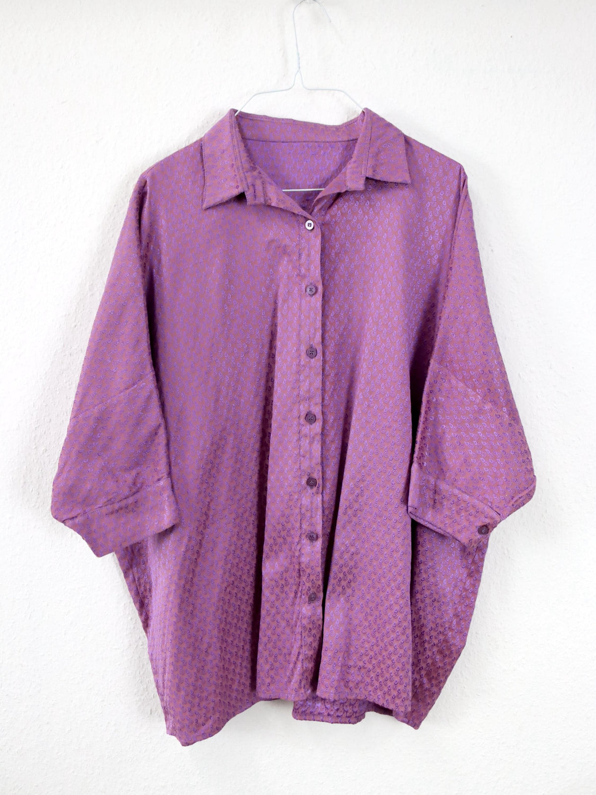 Vintage 80er 90er Bluse Hemd kurzarm gemustert pink lila L